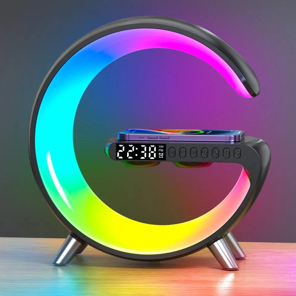 New Arrival Sound Machine Smart Light Atmosphere Lamp APP Control Bluetooth Speaker with Wireless Charger Sunrise Alarm Clock